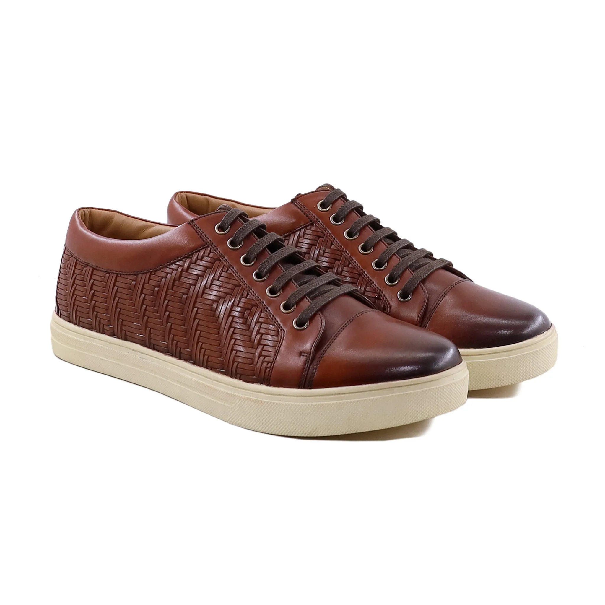 Abdiel - Men's Brown Calf and Hand Woven Calf Leather Jogger