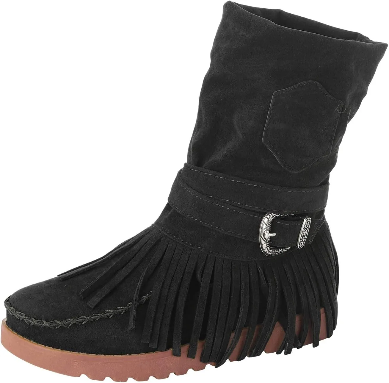 Ankle Boots for Women Womens Fall Boots Casual Fashion Retro Toe Short Women's Fringe Boots Round Flat Women's Boots