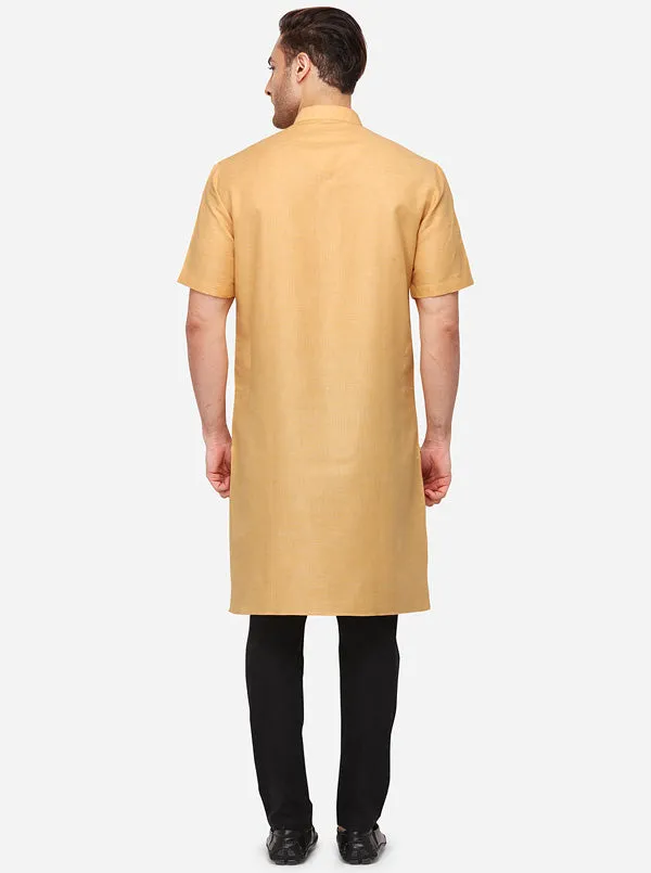 Apricot Orange Solid Regular Fit Modi Kurta | JadeBlue