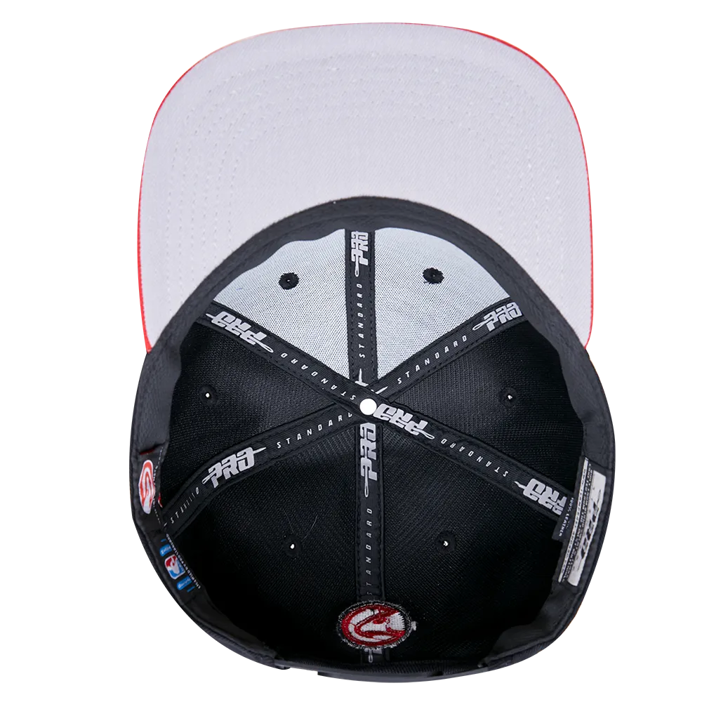ATLANTA HAWKS MULTI LOGO WOOL SNAPBACK HAT (BLACK/RED)