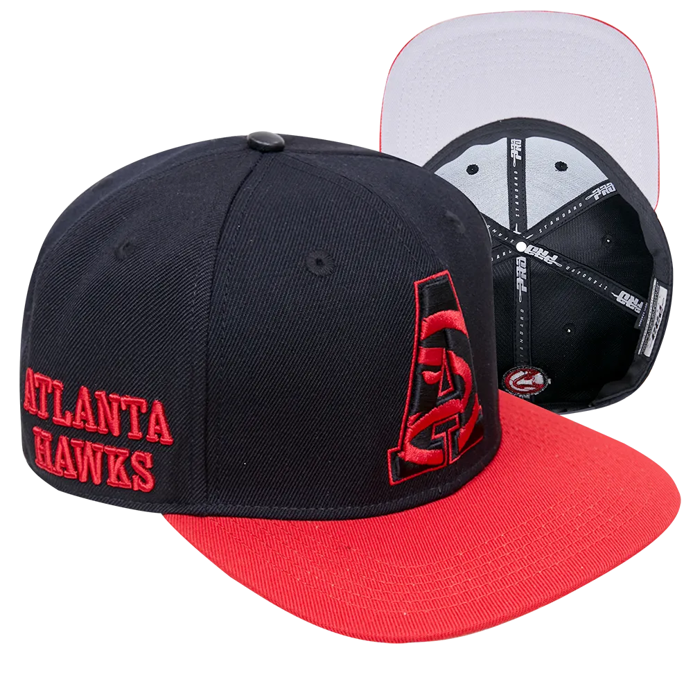 ATLANTA HAWKS MULTI LOGO WOOL SNAPBACK HAT (BLACK/RED)