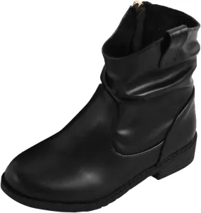 Baby Warm Shoes Girls Zip Side Slouchy Boots Western Boots Kids Ankle Boots Low Heel Riding (Black, 12 Little Child)