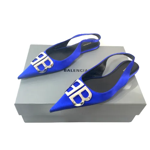 Balenciaga Electric Blue BB Satin Slingback Pointed Flats | Gently Used |