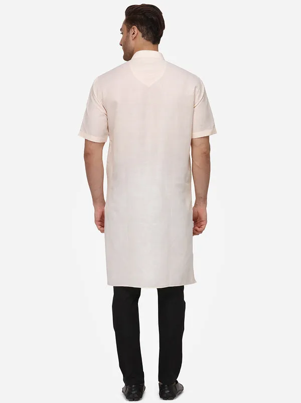 Beige Self Textured Regular Fit Modi Kurta | JadeBlue