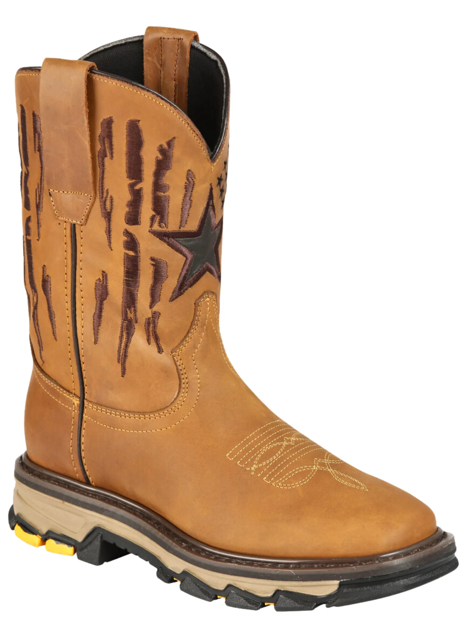 Botas de Trabajo Rodeo de Tubo Pull-On con Punta Suave de Piel Genuina para Hombre 'El General' - ID: 44690