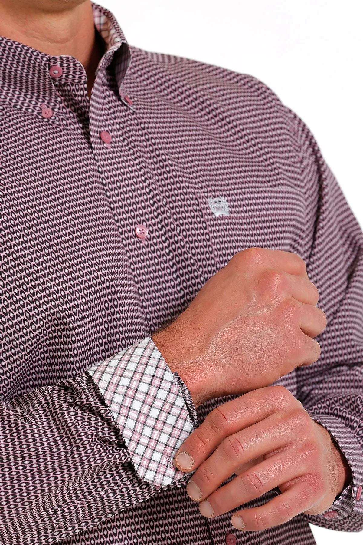 Cinch Men's Geometric Pink/Black Longsleeve Button up