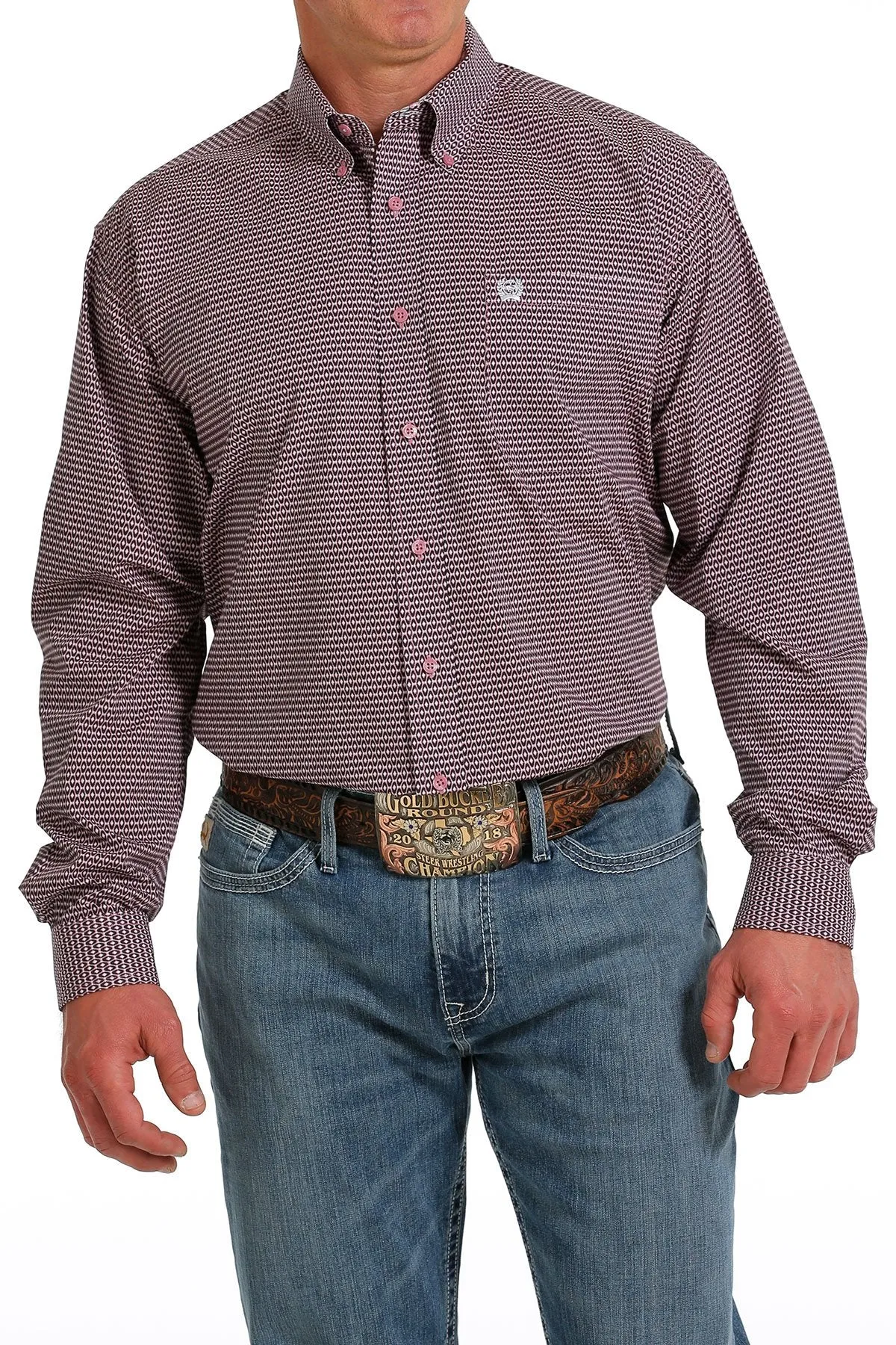 Cinch Men's Geometric Pink/Black Longsleeve Button up