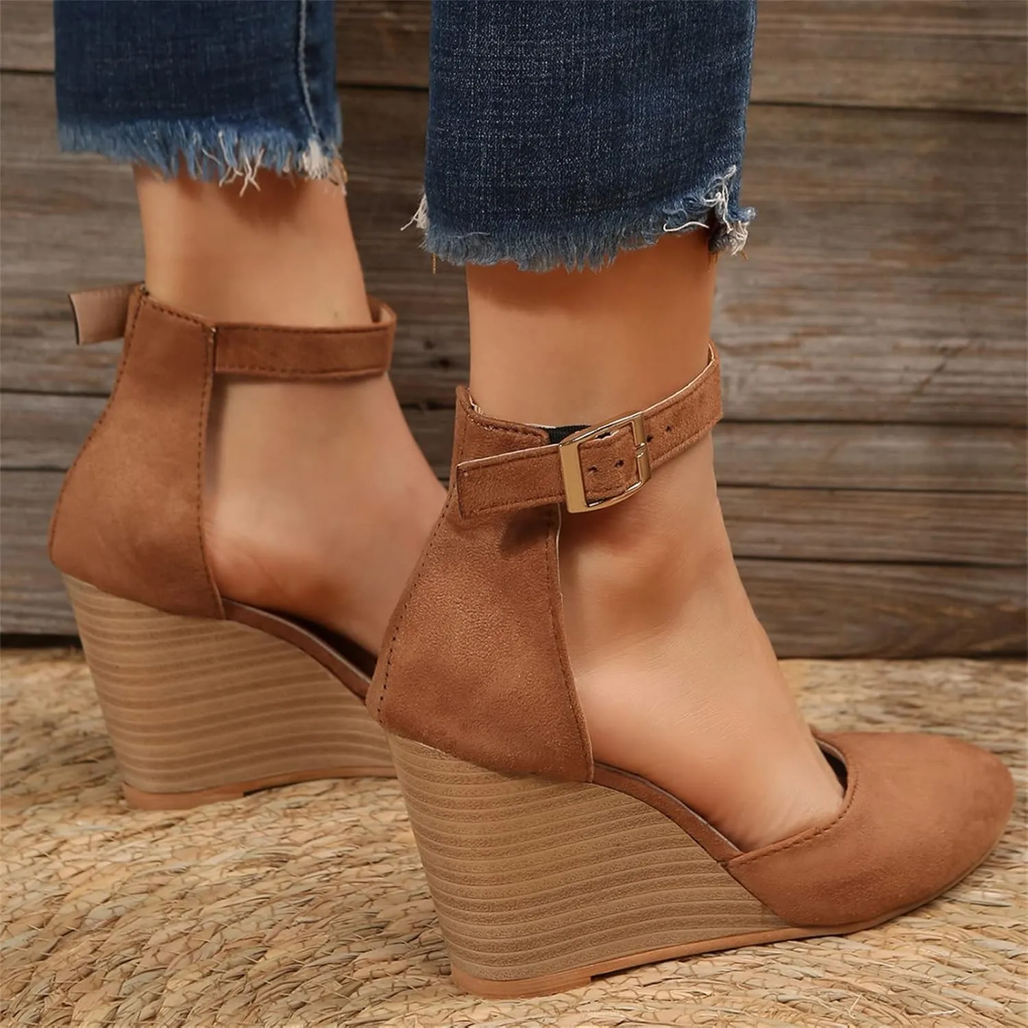 Closed Toe Platform Wedge Sandals 2025 Espadrilles Wedges for Women Heel Ladies Comfortable Cork Summer Dress Shoes for Beach Wedding with Adjustable Buckle Ankle Strap