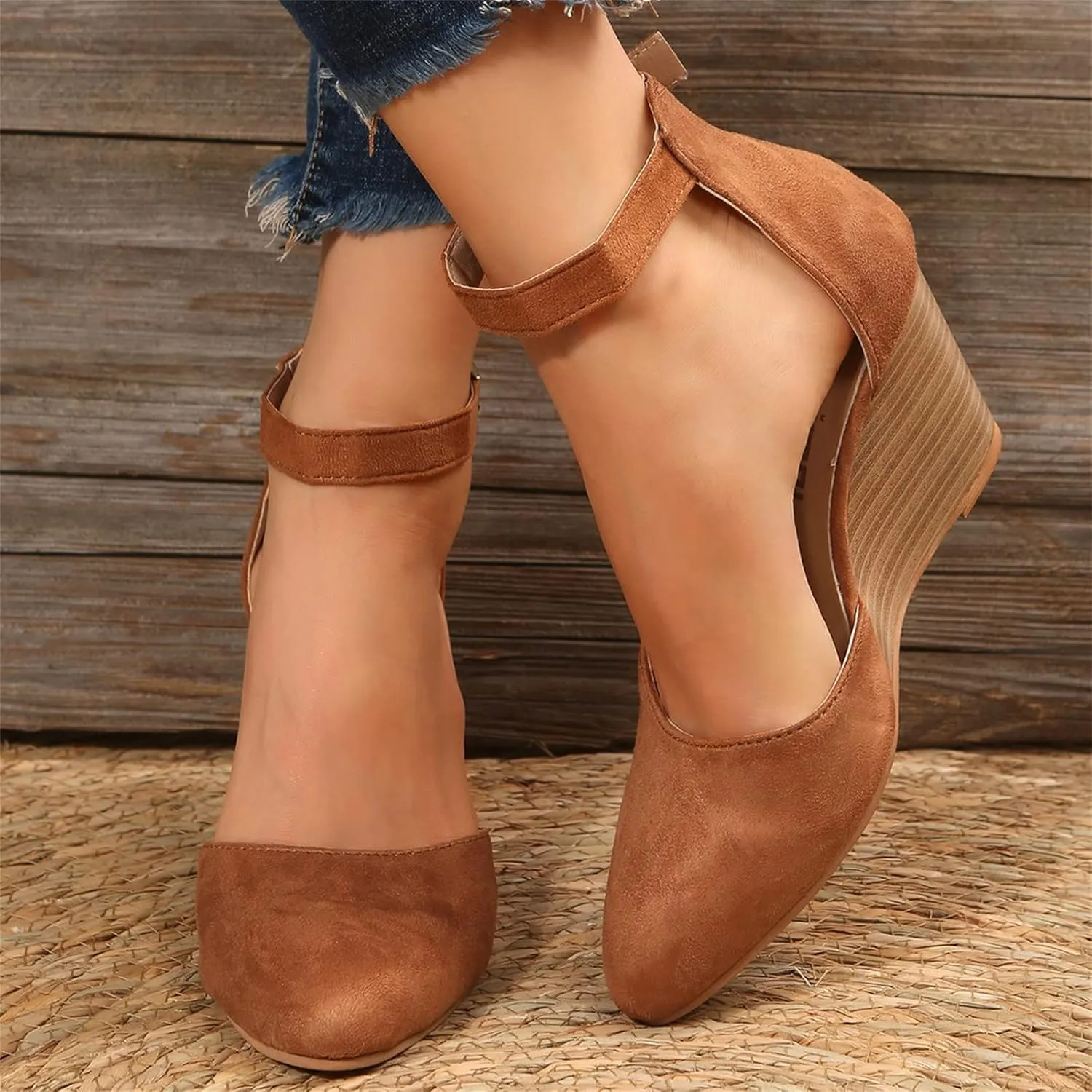 Closed Toe Platform Wedge Sandals 2025 Espadrilles Wedges for Women Heel Ladies Comfortable Cork Summer Dress Shoes for Beach Wedding with Adjustable Buckle Ankle Strap