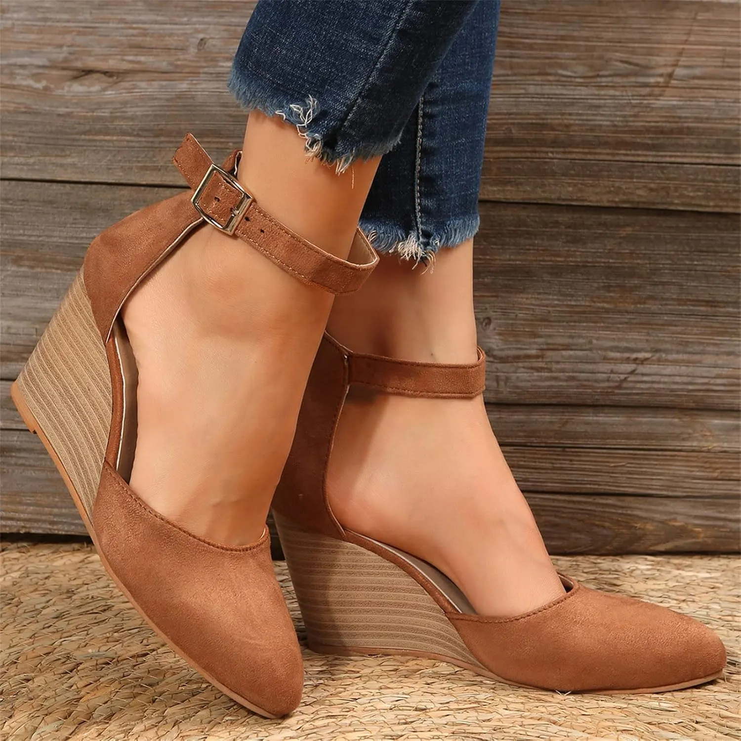 Closed Toe Platform Wedge Sandals 2025 Espadrilles Wedges for Women Heel Ladies Comfortable Cork Summer Dress Shoes for Beach Wedding with Adjustable Buckle Ankle Strap