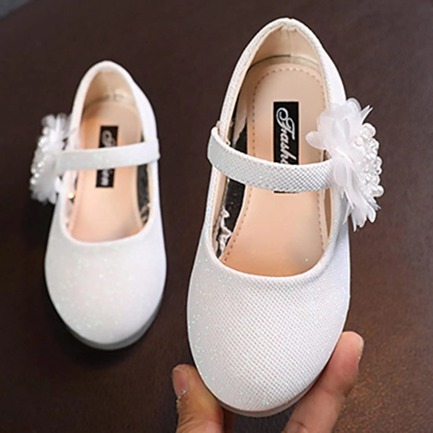 Fashion Pearl Big Flower Girl Small Leather Shoes Children Princess Wedding Dress Mary Jane Shoes Casual Shoes