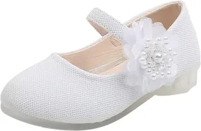 Fashion Pearl Big Flower Girl Small Leather Shoes Children Princess Wedding Dress Mary Jane Shoes Casual Shoes