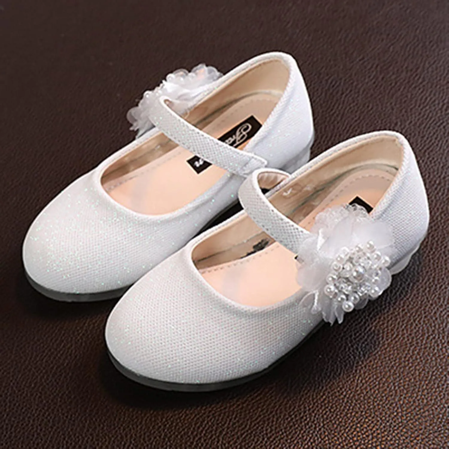 Fashion Pearl Big Flower Girl Small Leather Shoes Children Princess Wedding Dress Mary Jane Shoes Casual Shoes