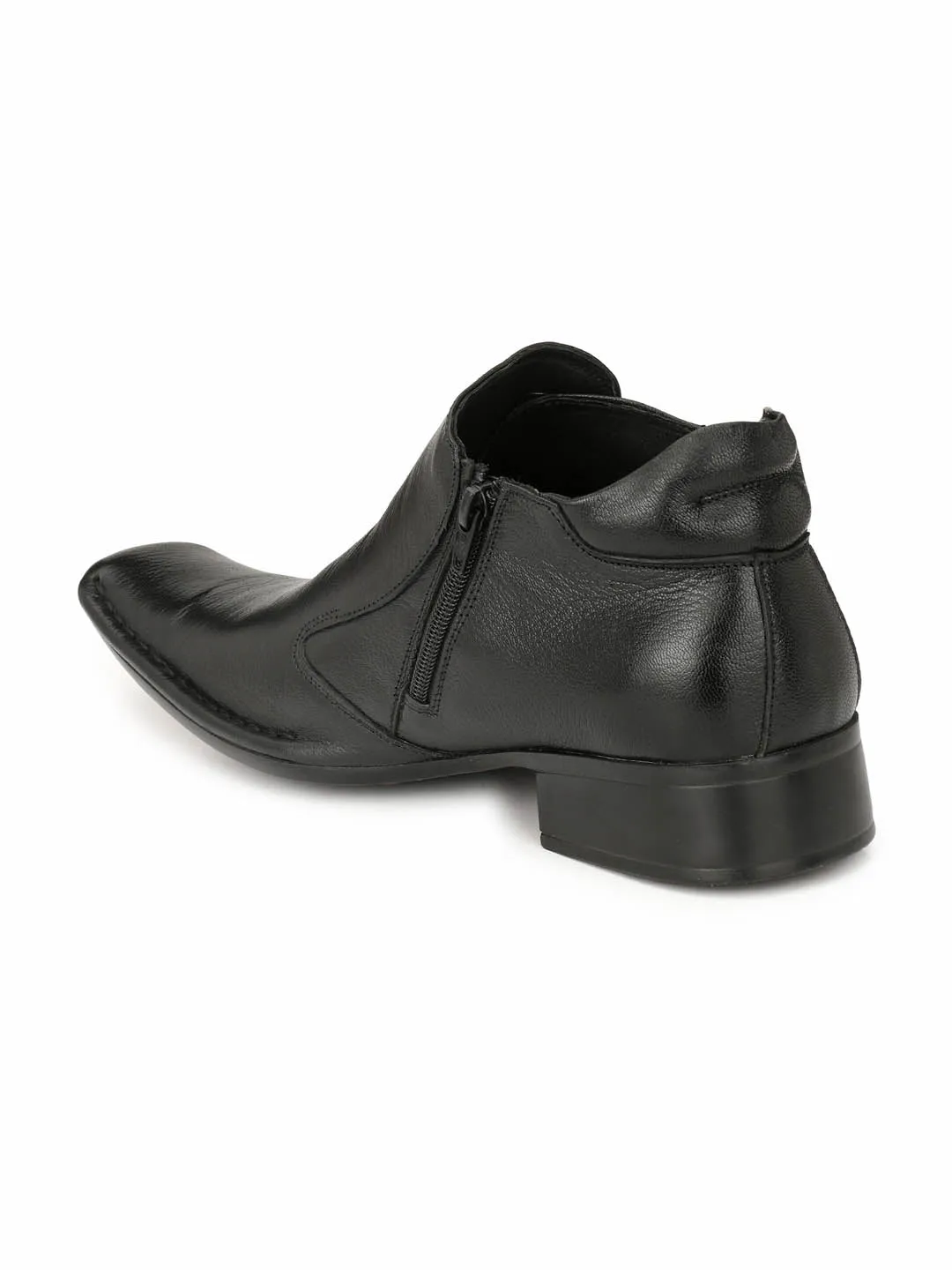 Hitz Men's Black Leather Ankle Boot with Zip Closure