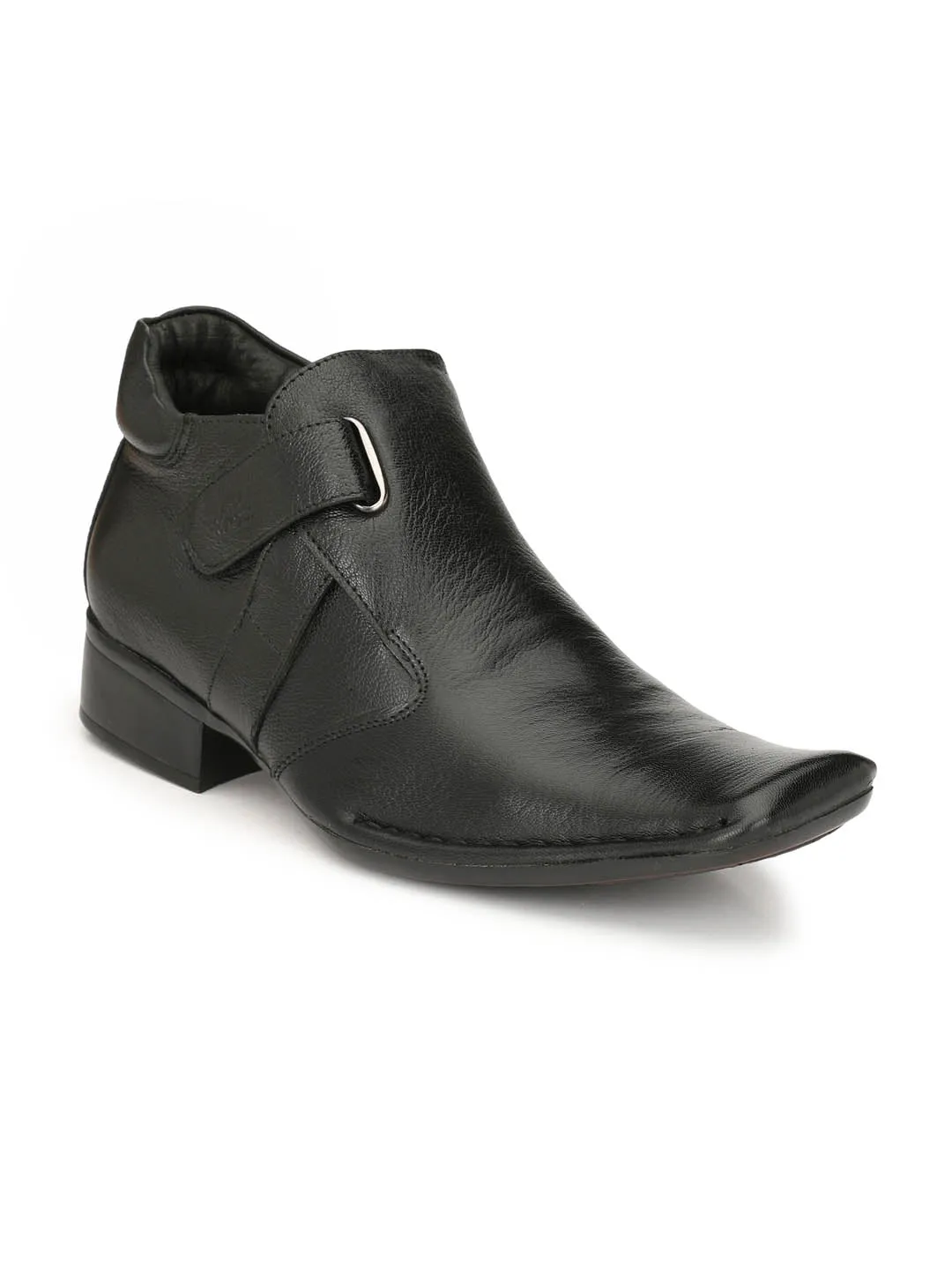 Hitz Men's Black Leather Ankle Boot with Zip Closure
