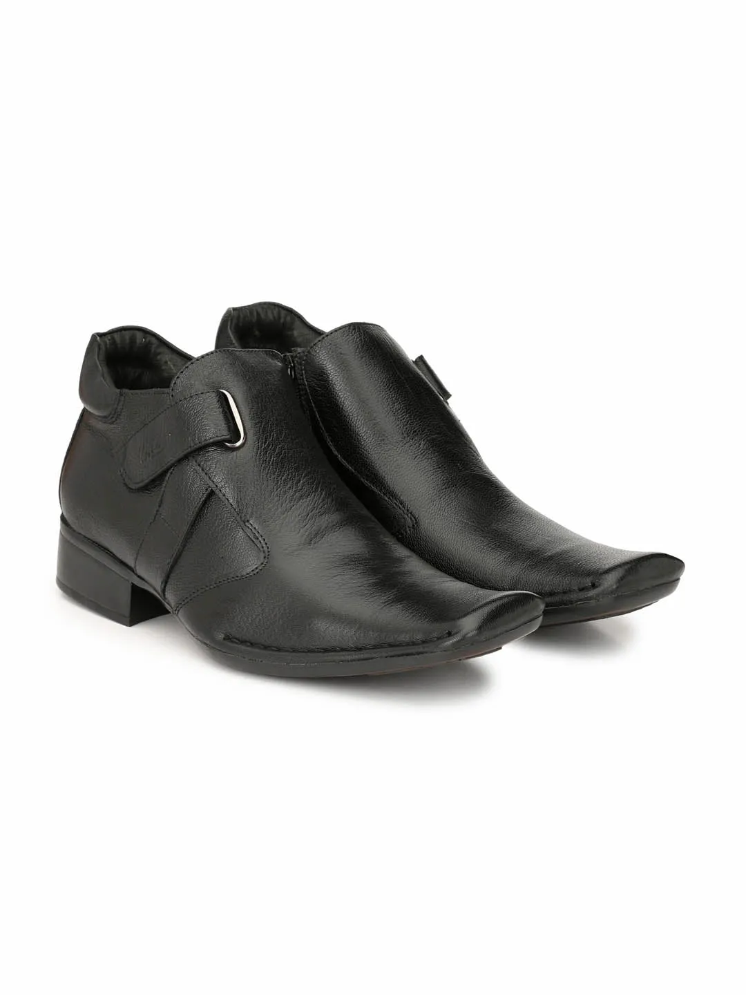 Hitz Men's Black Leather Ankle Boot with Zip Closure