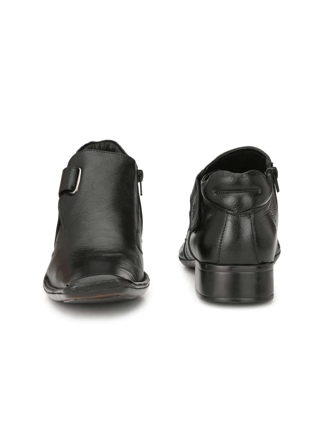 Hitz Men's Black Leather Ankle Boot with Zip Closure