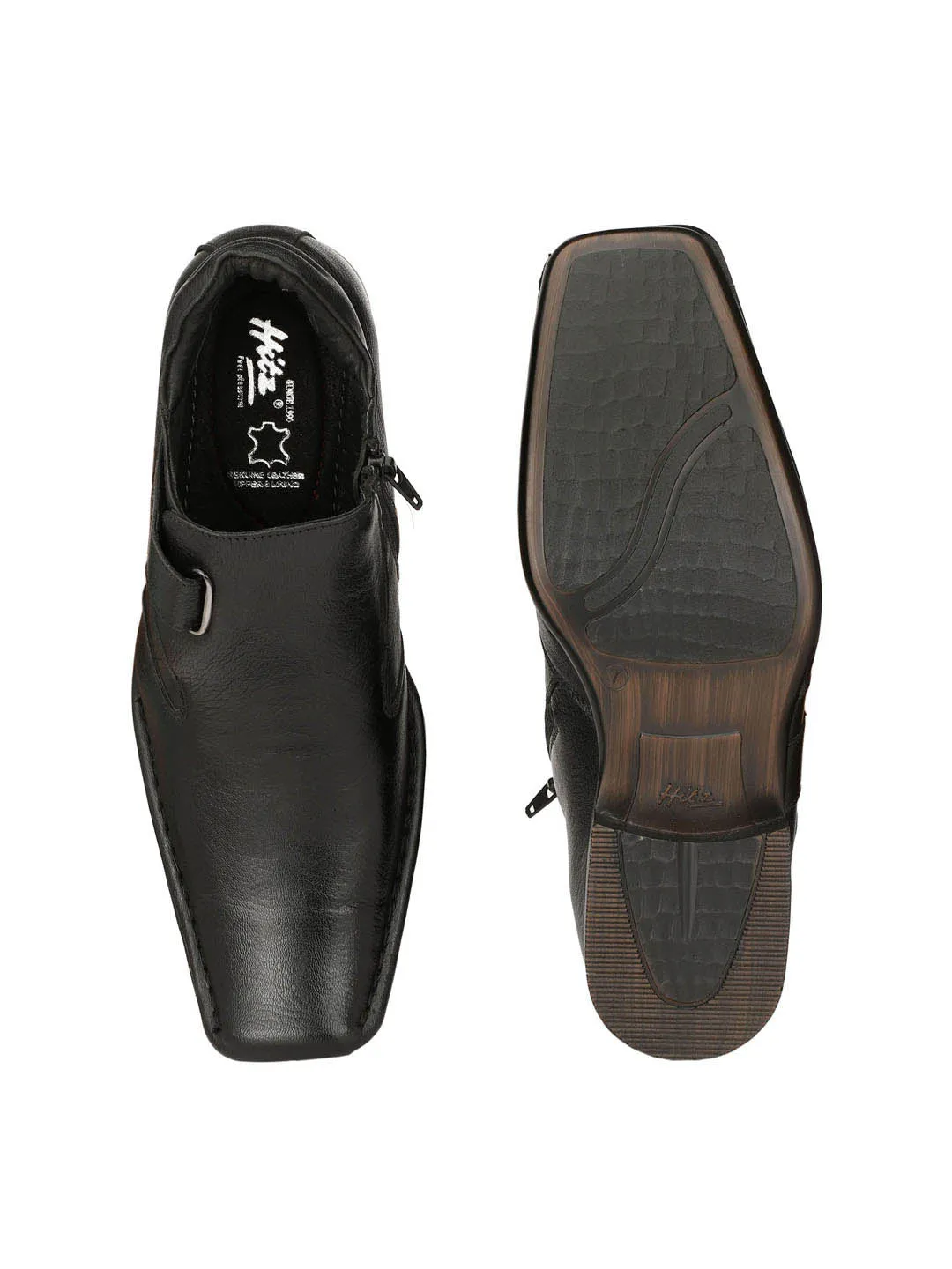 Hitz Men's Black Leather Ankle Boot with Zip Closure