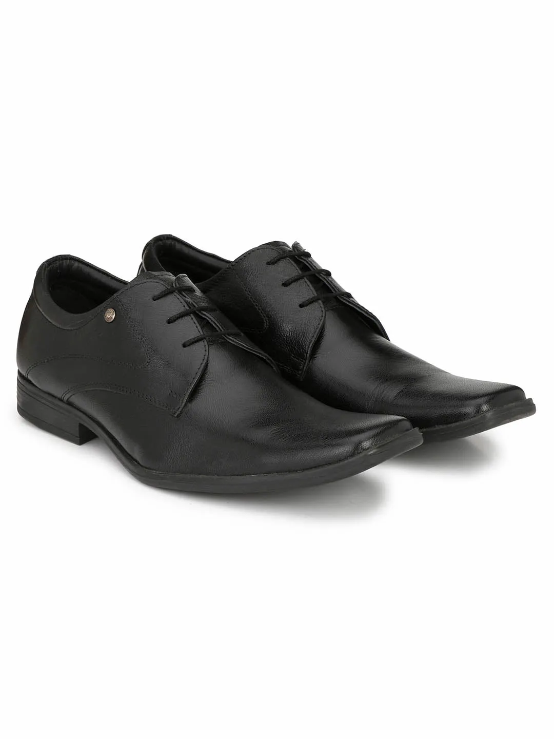 Hitz Men's Black Leather Lace-up Formal Shoes