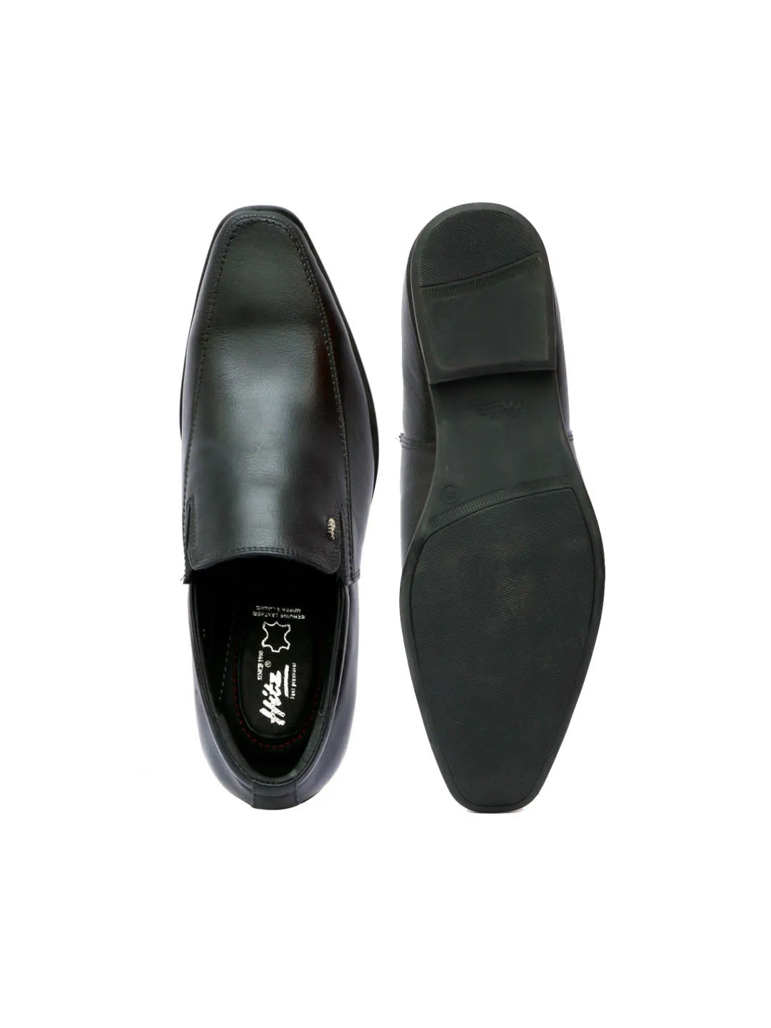 Hitz Men's Black Leather Slip-On Formal Shoes