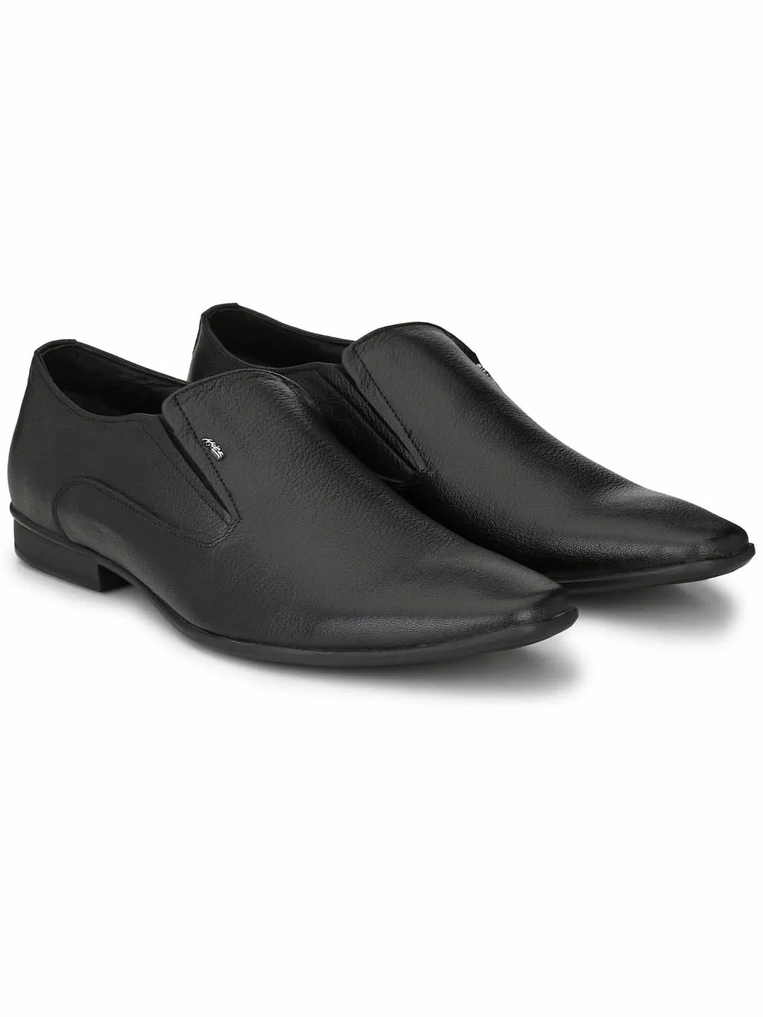 Hitz Men's Black Slip-On Leather Formal Shoes