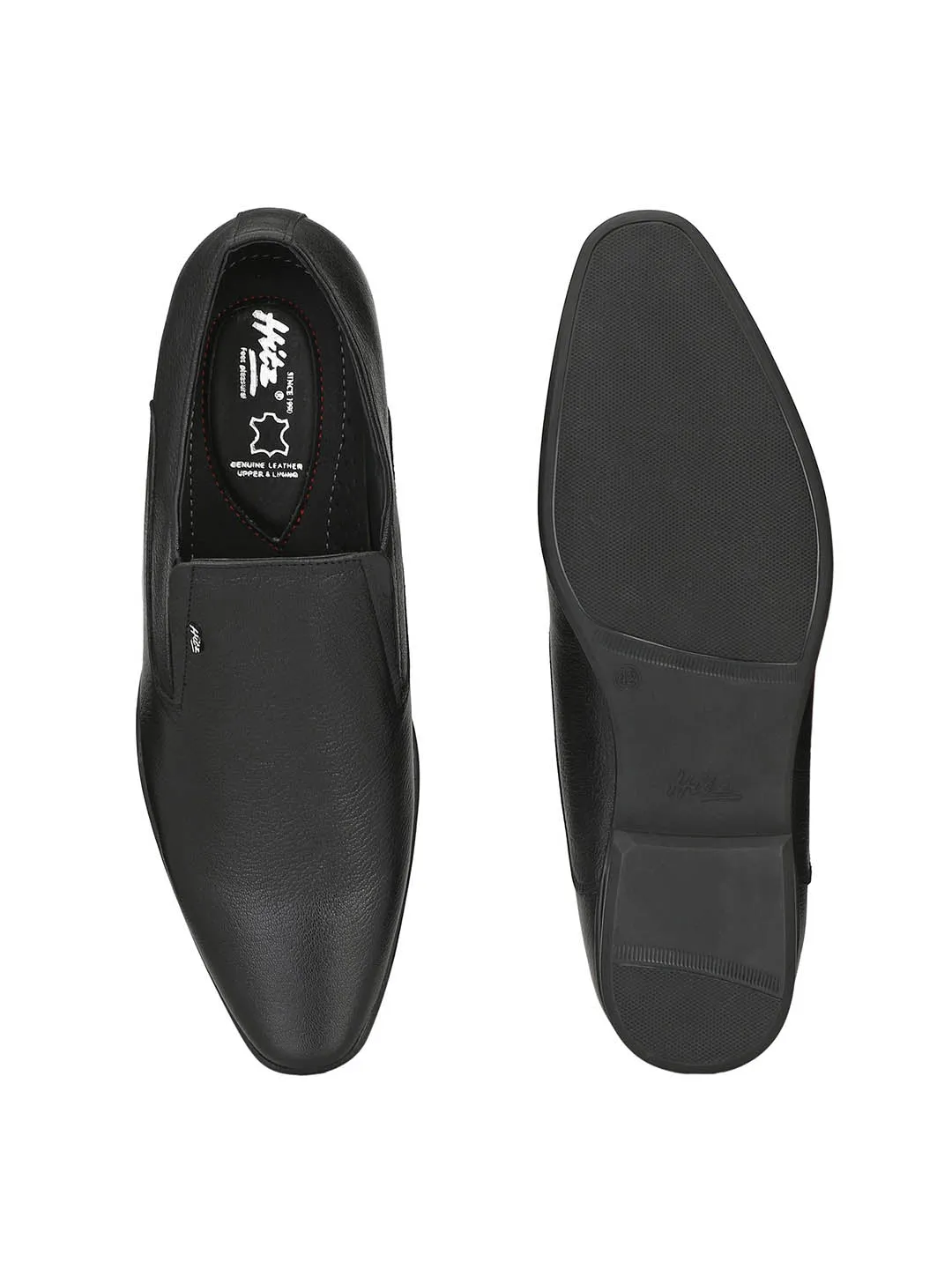 Hitz Men's Black Slip-On Leather Formal Shoes