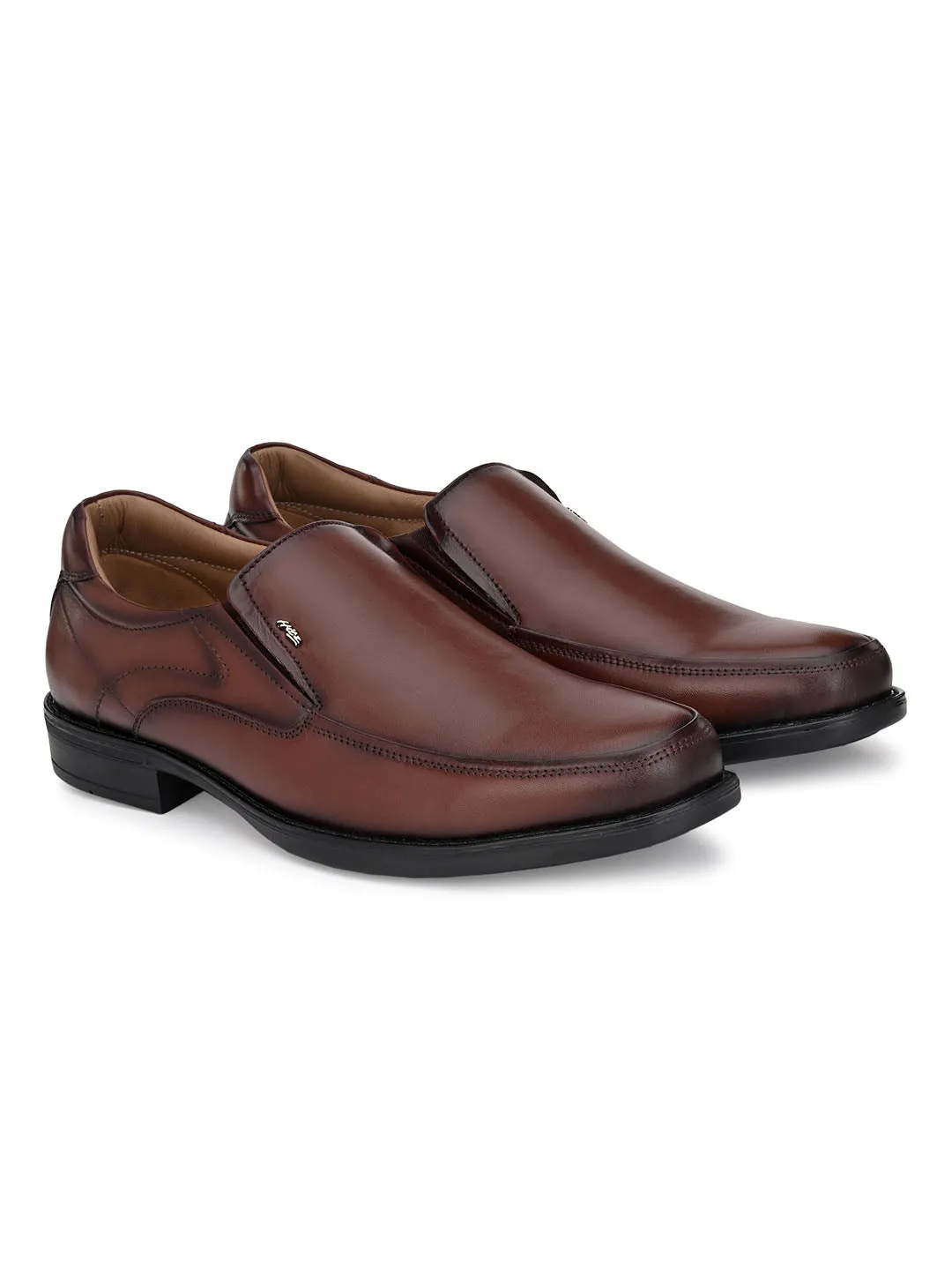 Hitz Men's Brown Leather Slip On Formal Shoes