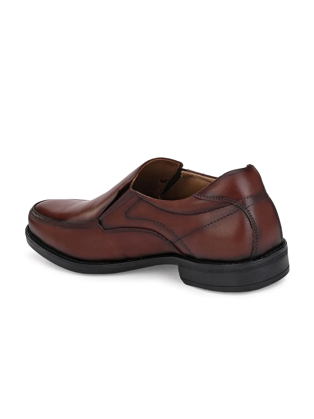 Hitz Men's Brown Leather Slip On Formal Shoes