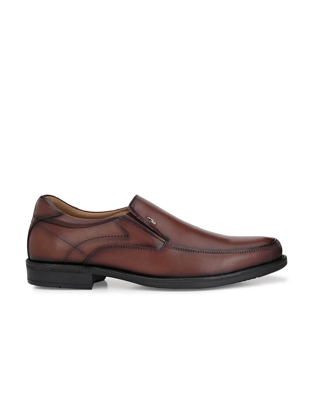 Hitz Men's Brown Leather Slip On Formal Shoes