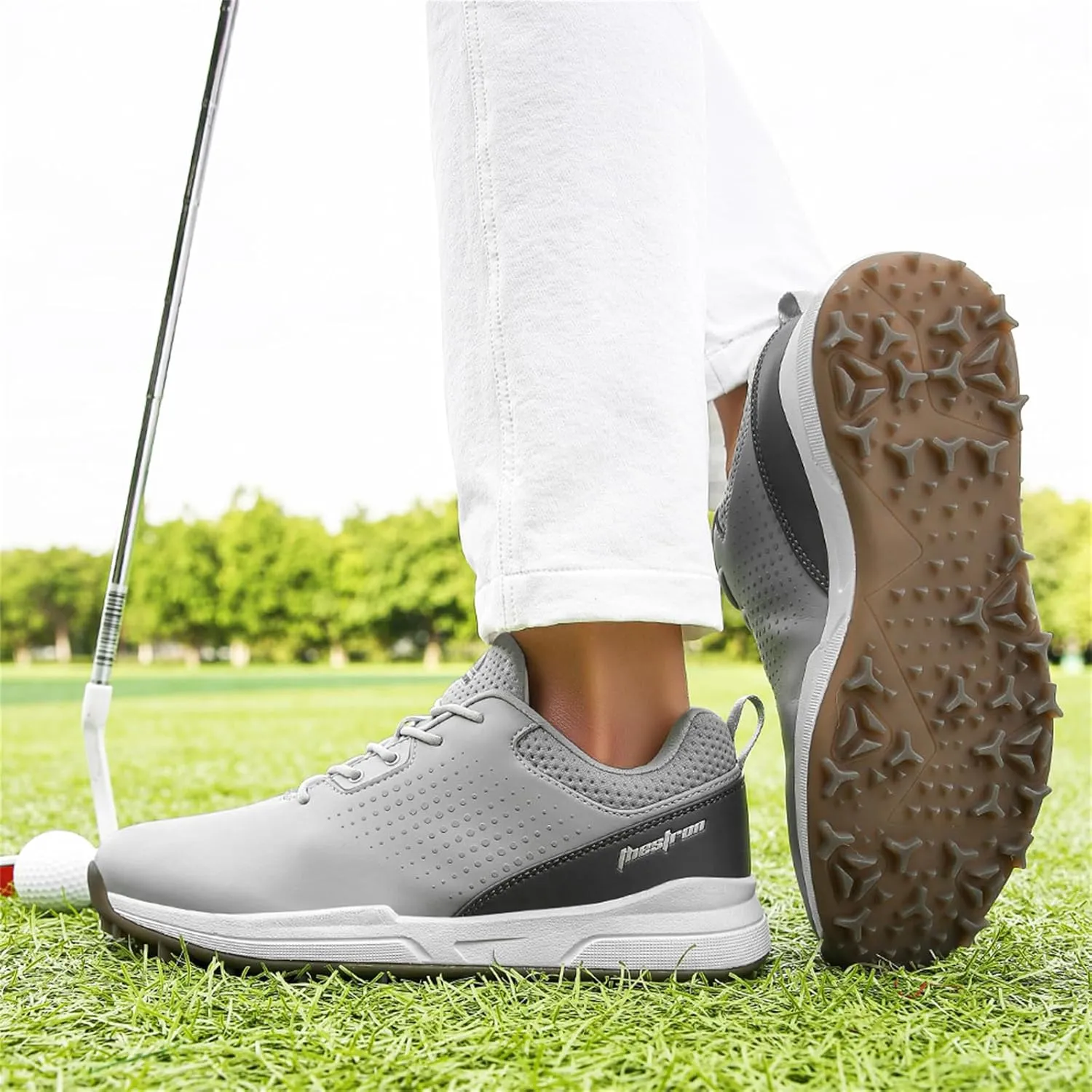JiuQing Golf Shoes Mens Spikeless Professional Leather Golfing Trainers Outdoor Anti Slip Walking Shoes