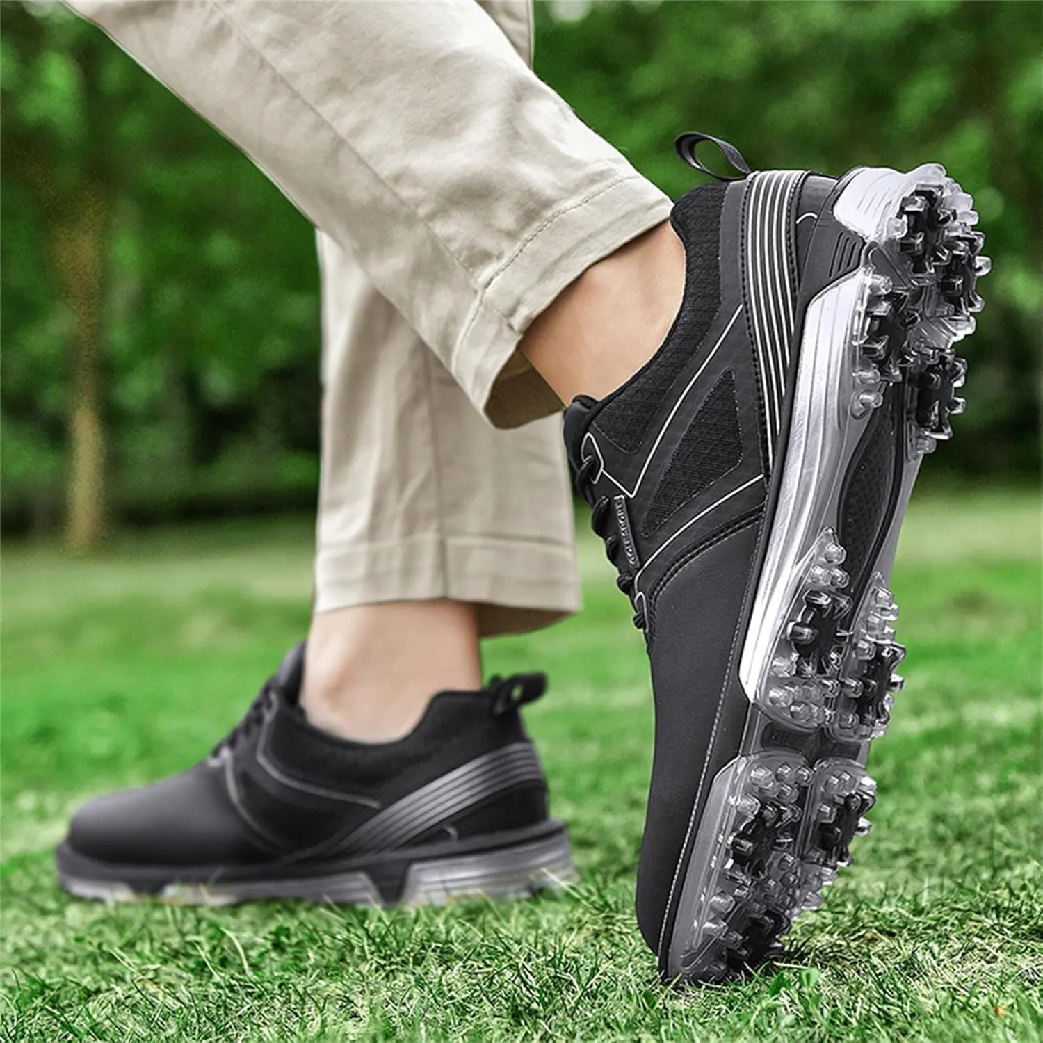 JiuQing Men's Golf Shoes Waterproof Spikeless Leather Golfing Trainers Anti Slip Breathable