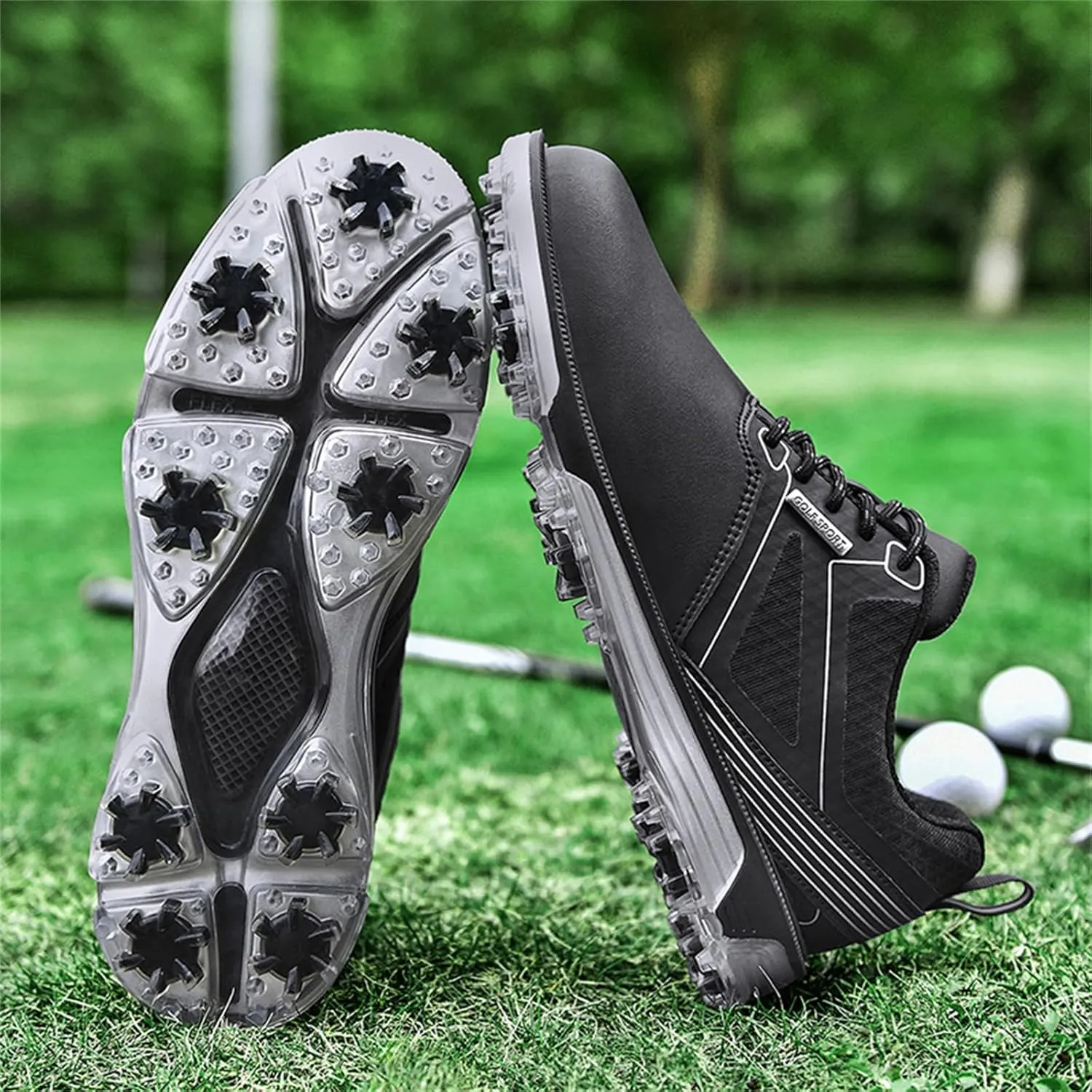 JiuQing Men's Golf Shoes Waterproof Spikeless Leather Golfing Trainers Anti Slip Breathable
