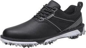 JiuQing Men's Golf Shoes Waterproof Spikeless Leather Golfing Trainers Anti Slip Breathable