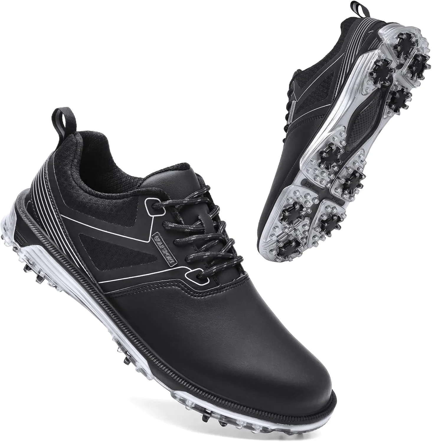 JiuQing Men's Golf Shoes Waterproof Spikeless Leather Golfing Trainers Anti Slip Breathable