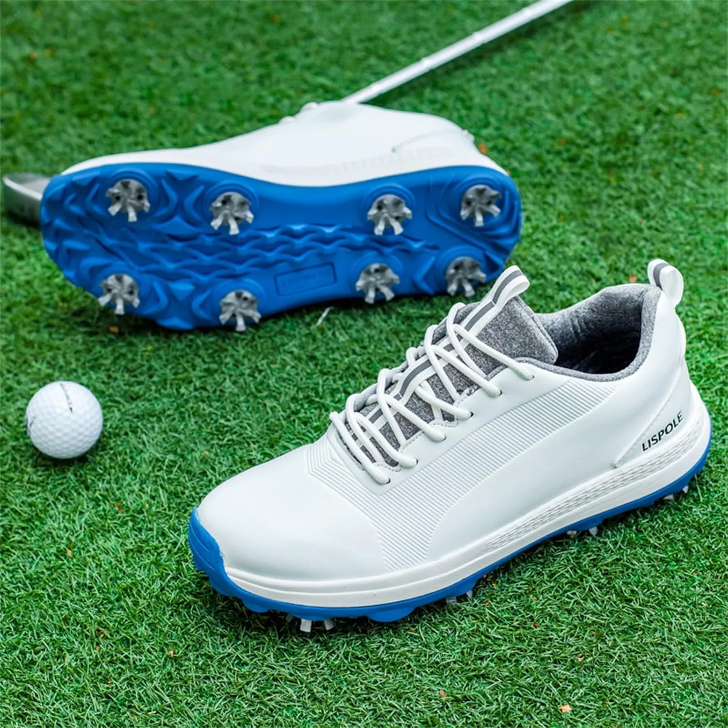 JiuQing Spikes Golf Shoes Men's Leather Professional Golfing Trainer Anti Slip Lightweight