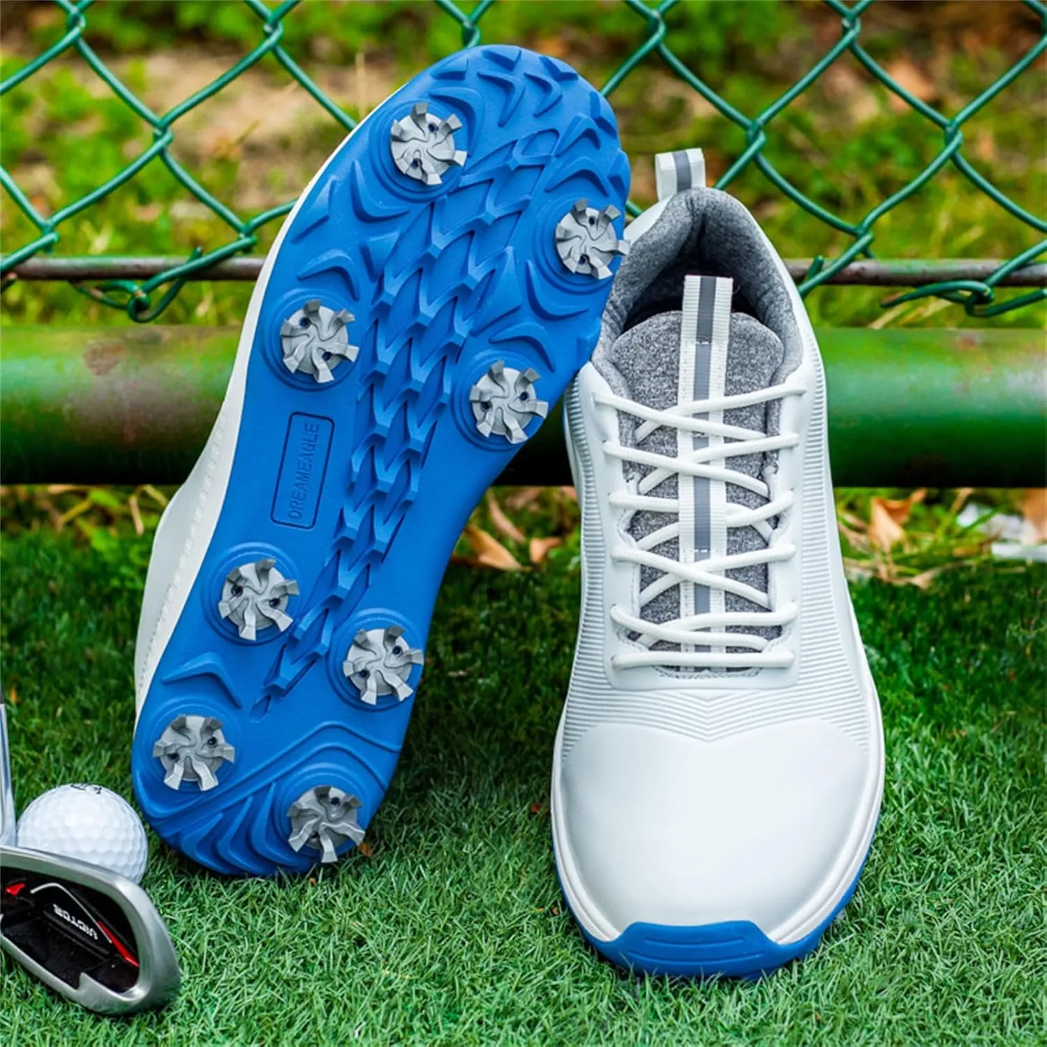 JiuQing Spikes Golf Shoes Men's Leather Professional Golfing Trainer Anti Slip Lightweight