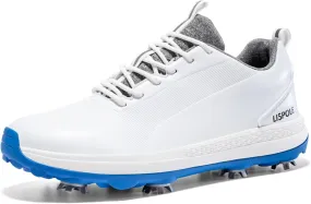 JiuQing Spikes Golf Shoes Men's Leather Professional Golfing Trainer Anti Slip Lightweight