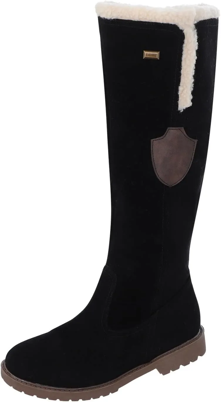 Knee High Boots For Women Girls Fashion Casual Fleece Lined Warm Low Heels Winter Snow Boots With Side Zipper