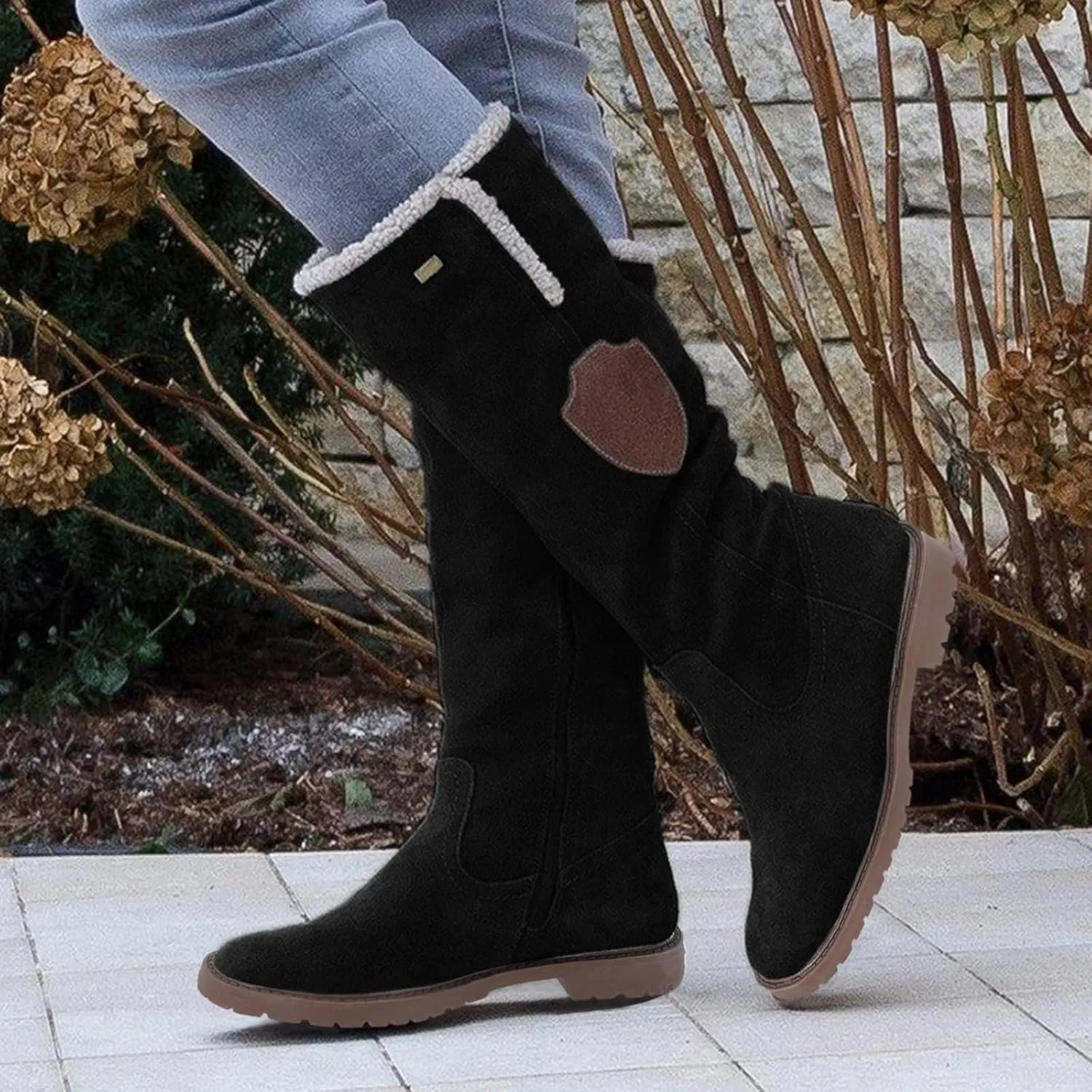 Knee High Boots For Women Girls Fashion Casual Fleece Lined Warm Low Heels Winter Snow Boots With Side Zipper