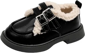 Little/Big Girls Fleece Plush PU Leather 𝗠occasin Loafers Kids Soft Sole Slip-On Outdoor Casual Baby Girl Shoe