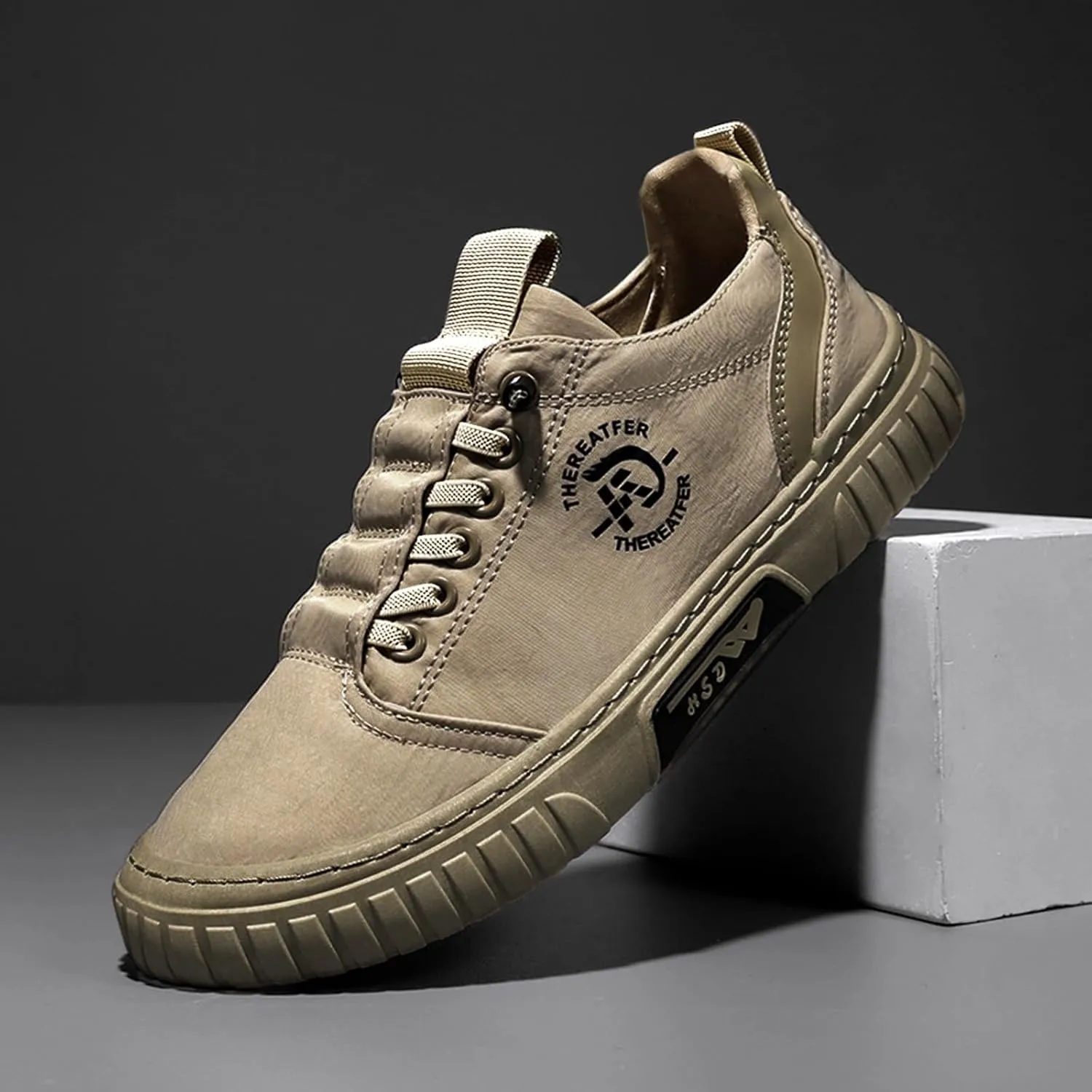 Men Low Top Breathable Casual Walking Shoes Canvas Leather Shoes Mens Casual