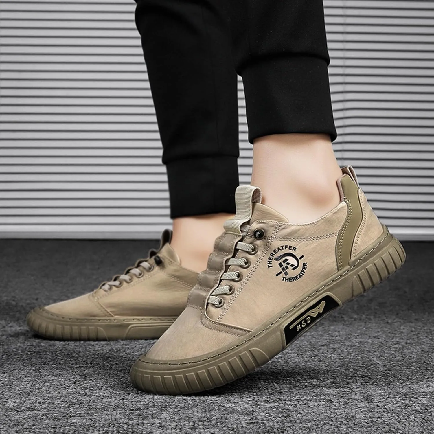 Men Low Top Breathable Casual Walking Shoes Canvas Leather Shoes Mens Casual