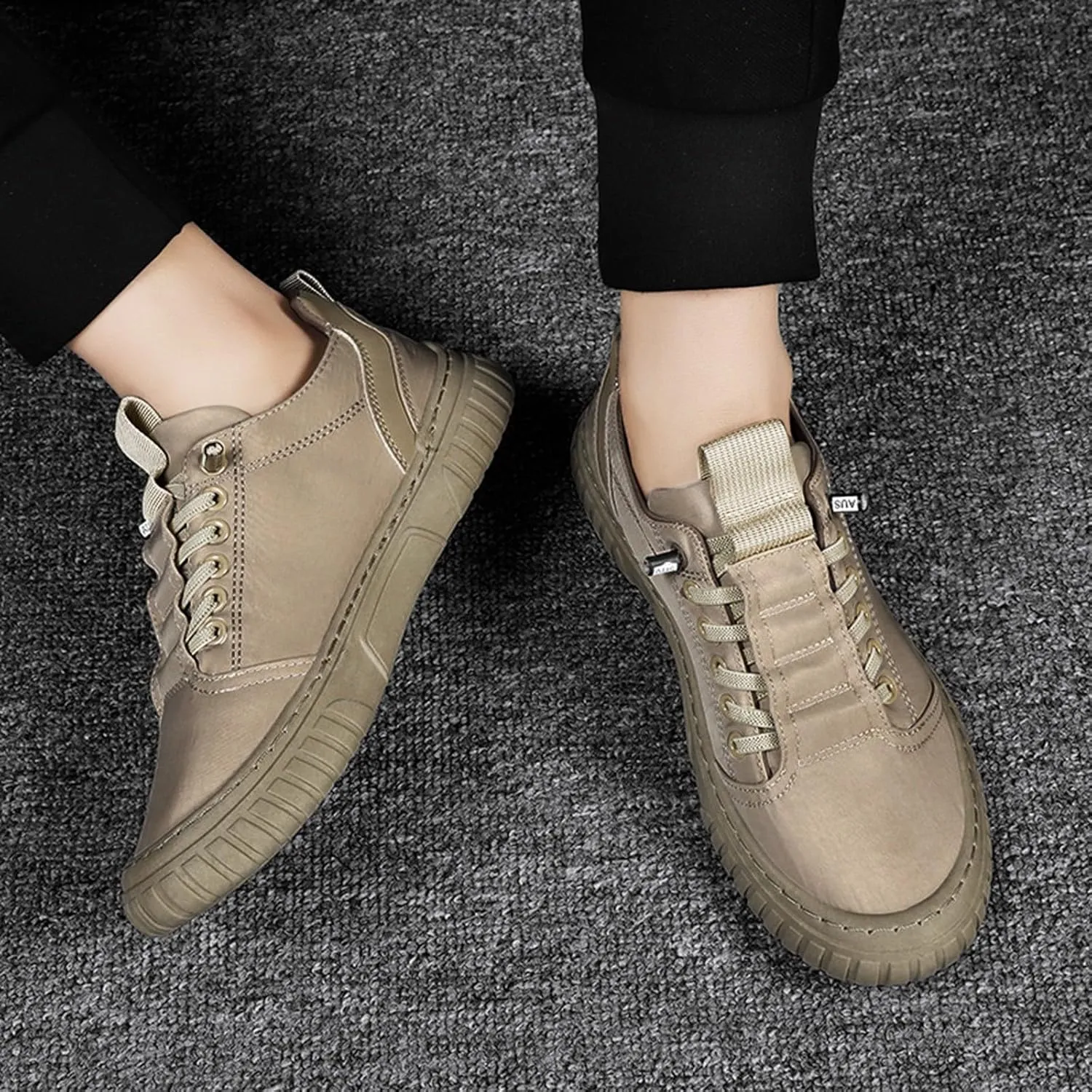 Men Low Top Breathable Casual Walking Shoes Canvas Leather Shoes Mens Casual