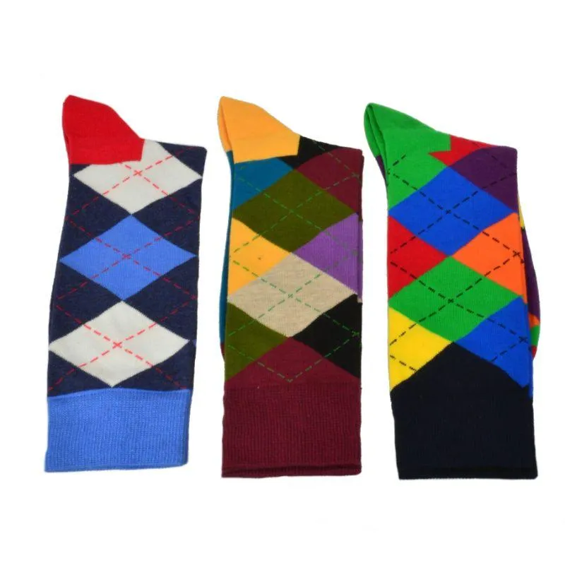 Men's Dress Casual 3 Pair Pack Combed Cotton Crew Argyle Socks