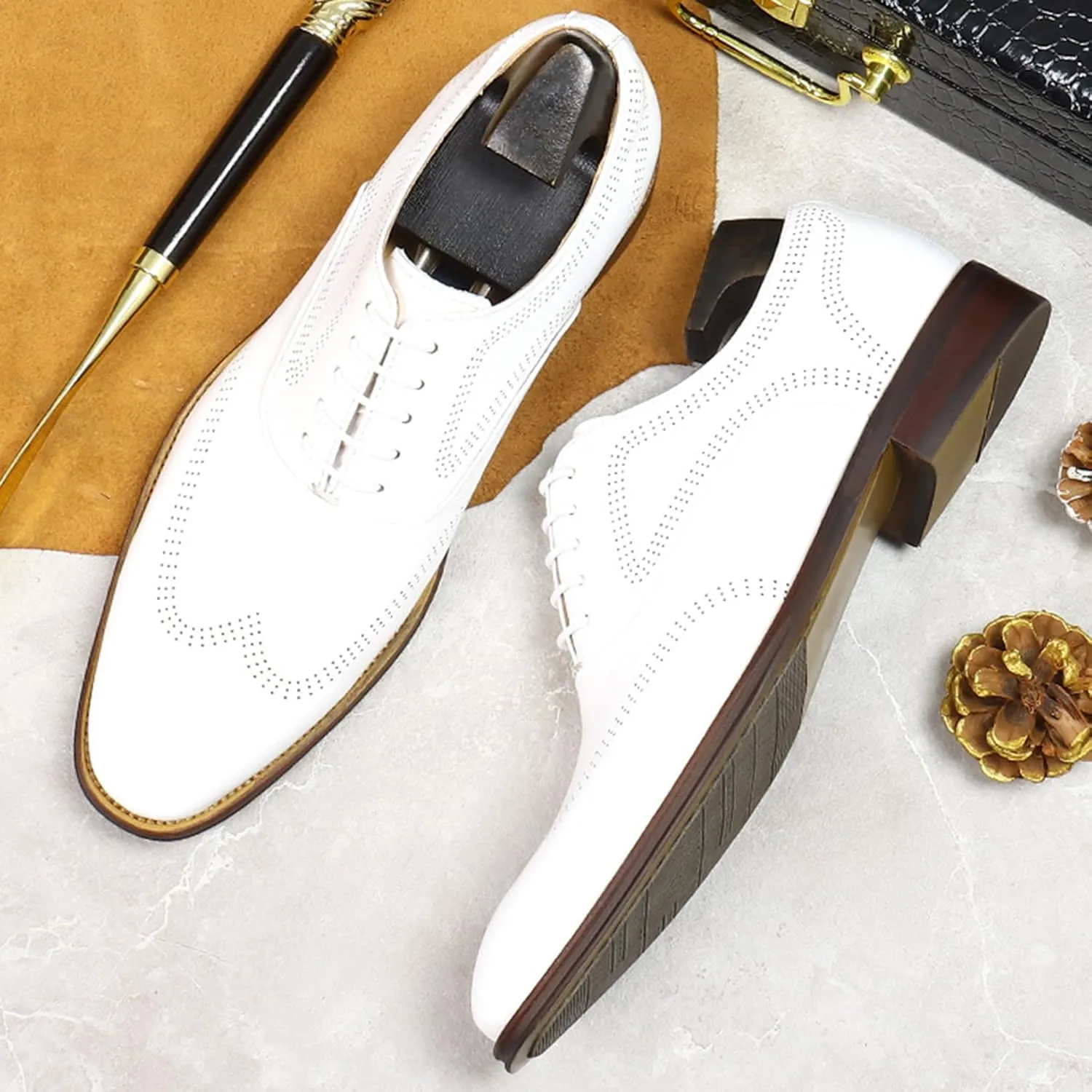 Mens Lace Up Oxford Genuine Leather Wingtip Brogue Casual Leather Shoes Smart Office Work Formal Shoes
