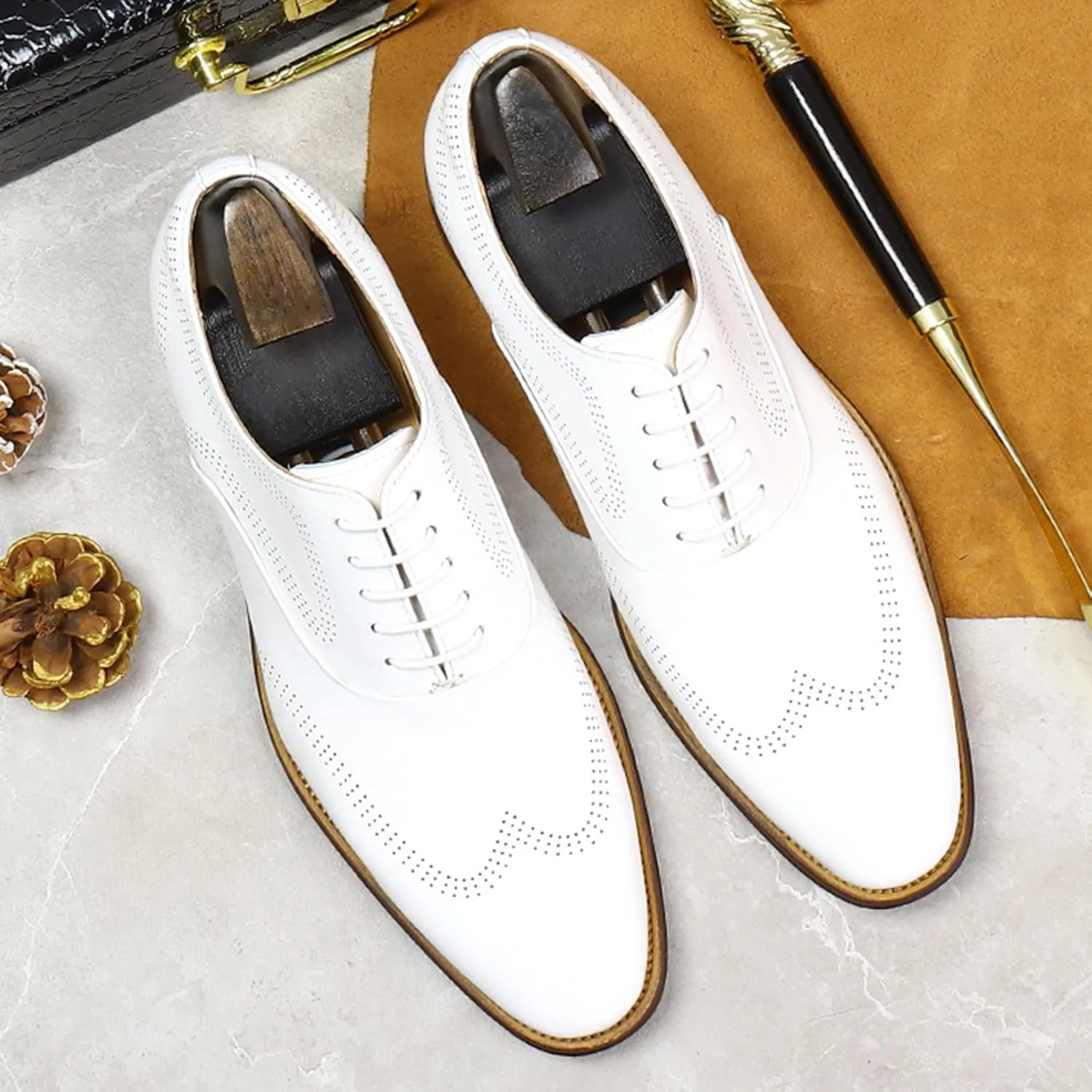 Mens Lace Up Oxford Genuine Leather Wingtip Brogue Casual Leather Shoes Smart Office Work Formal Shoes
