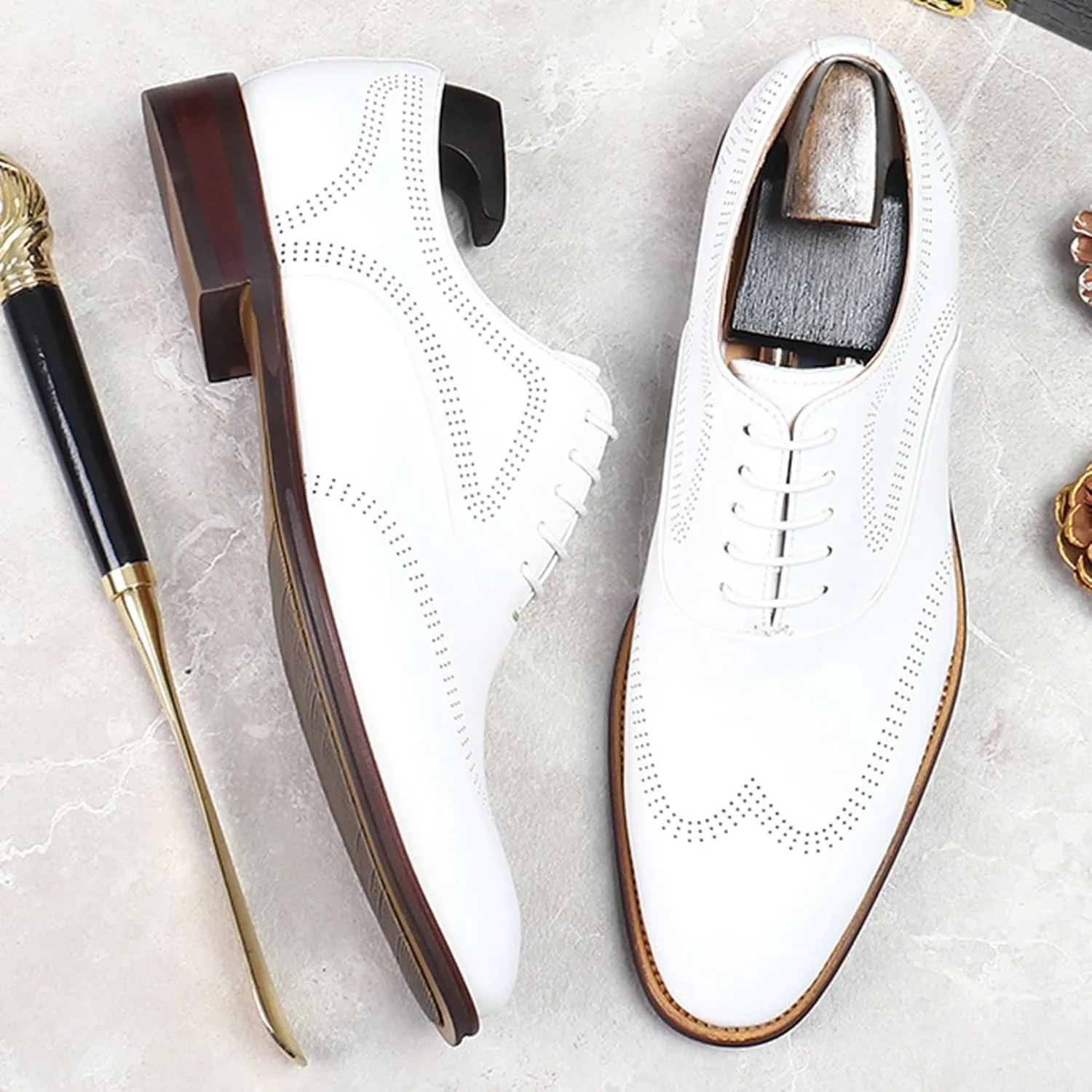 Mens Lace Up Oxford Genuine Leather Wingtip Brogue Casual Leather Shoes Smart Office Work Formal Shoes