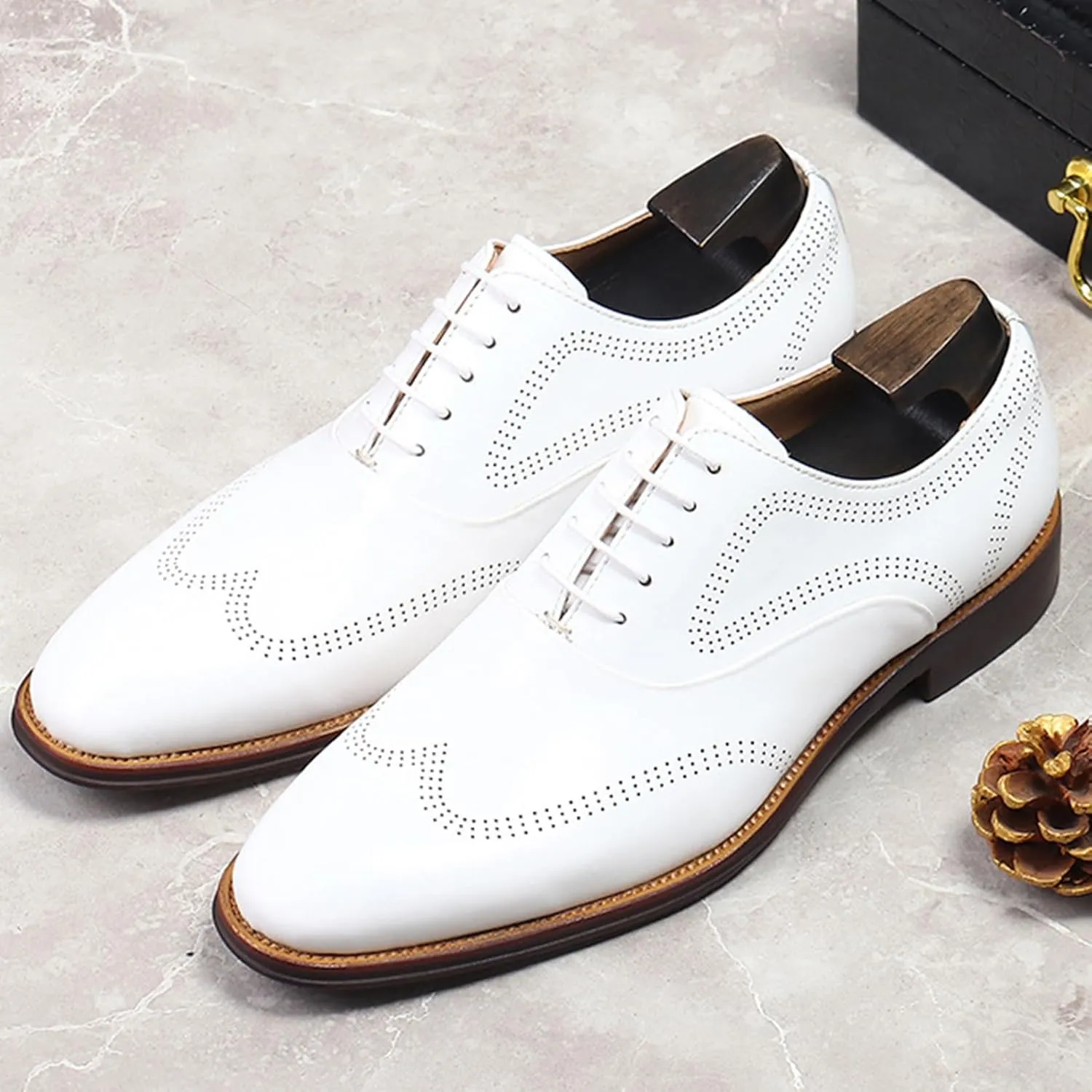 Mens Lace Up Oxford Genuine Leather Wingtip Brogue Casual Leather Shoes Smart Office Work Formal Shoes