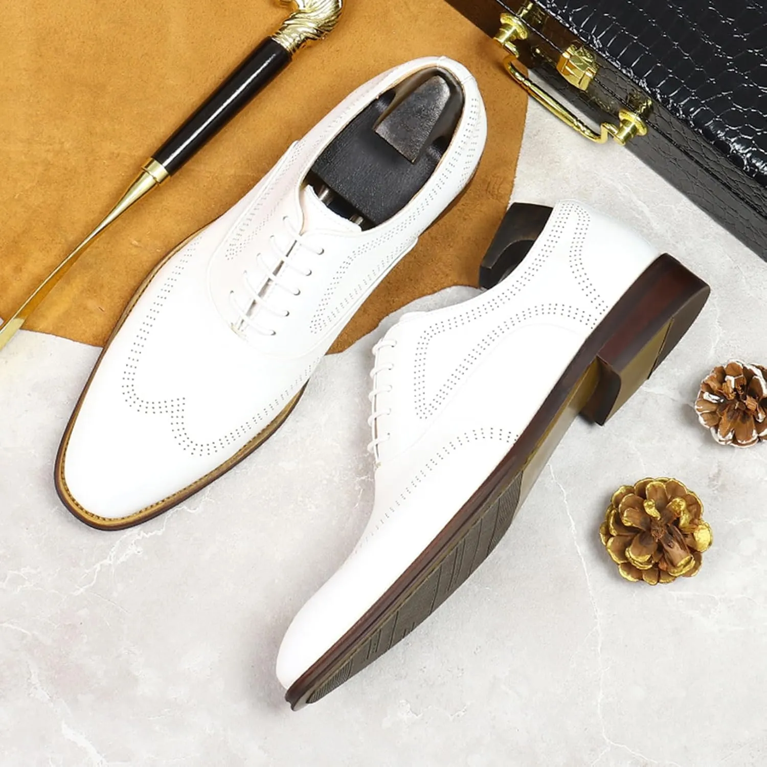 Mens Lace Up Oxford Genuine Leather Wingtip Brogue Casual Leather Shoes Smart Office Work Formal Shoes