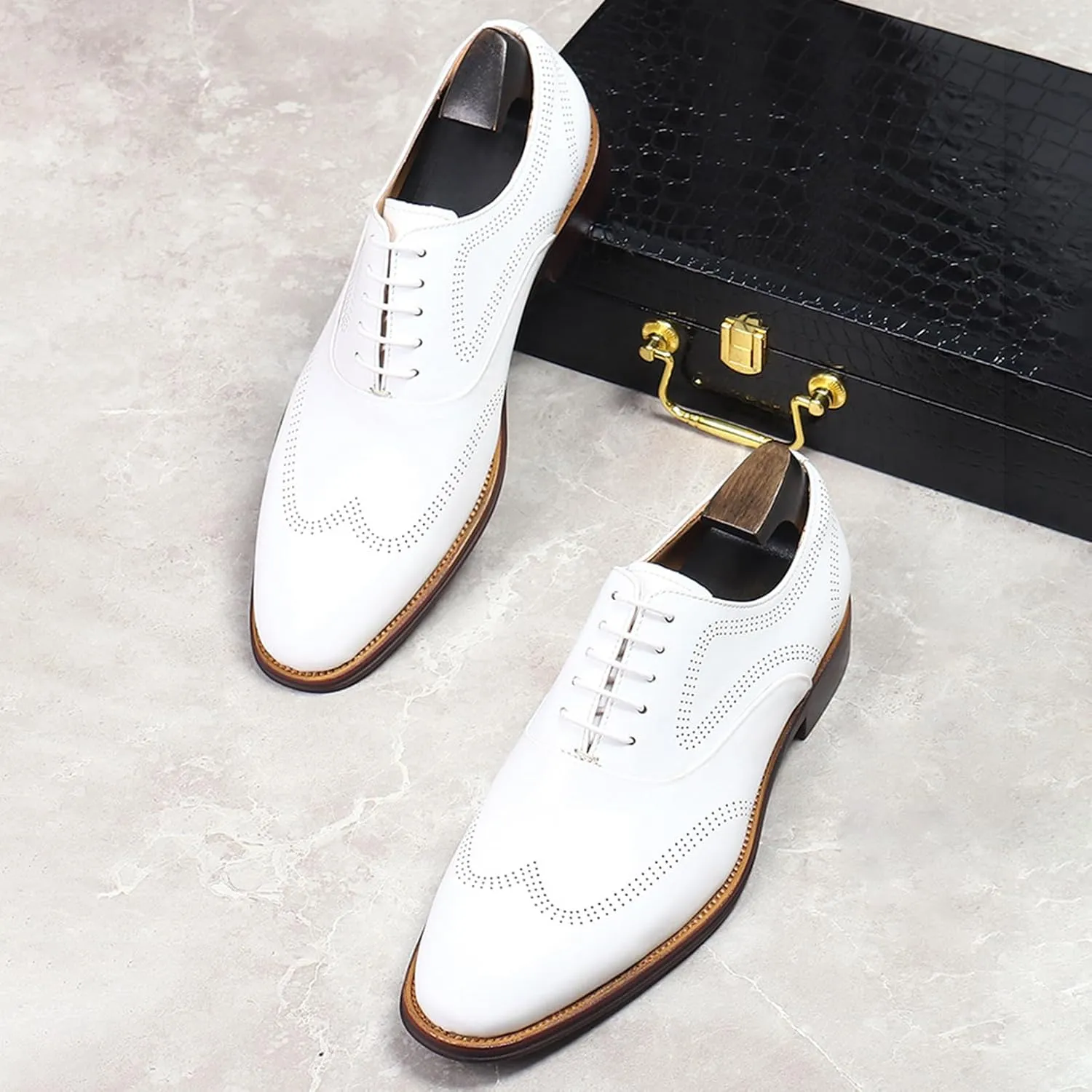 Mens Lace Up Oxford Genuine Leather Wingtip Brogue Casual Leather Shoes Smart Office Work Formal Shoes